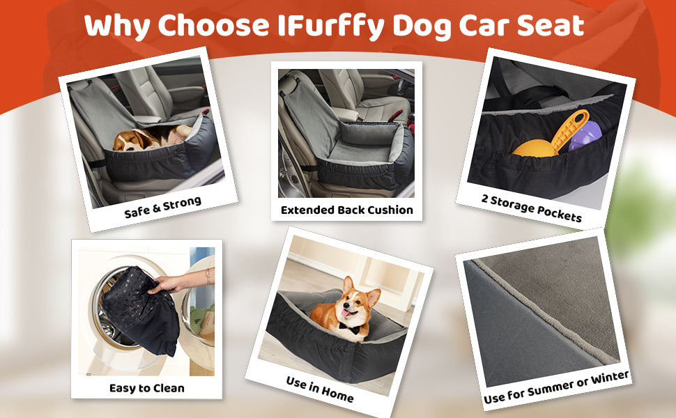 Pet Car Seat With Storage Bag And Clip-On Safety LeashBed