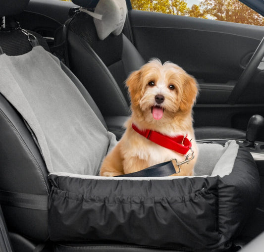 Pet Car Seat With Storage Bag And Clip-On Safety LeashBed