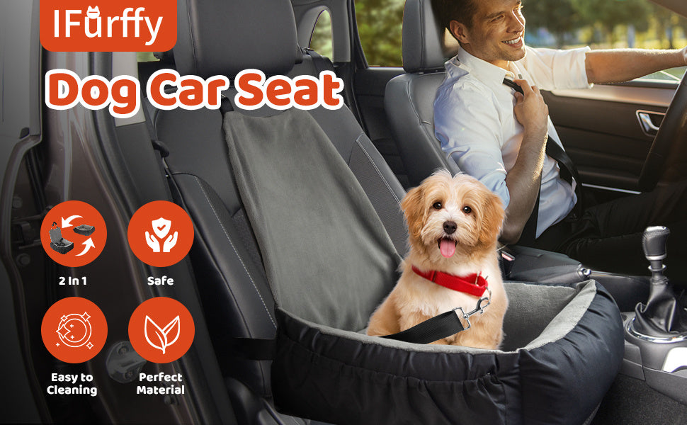 Pet Car Seat With Storage Bag And Clip-On Safety LeashBed