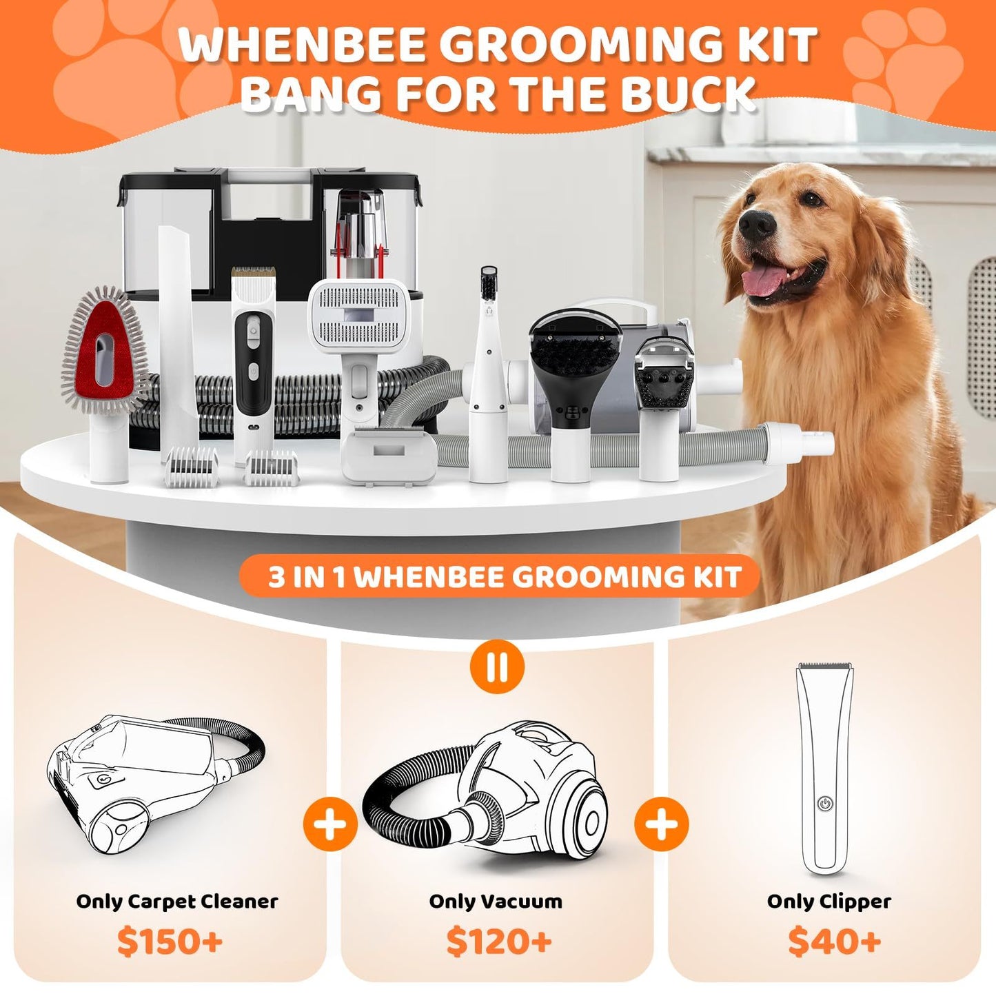 Dog Grooming Set, Pet Vacuum, Pet Blower, Drying And Suction 2 In 1 With 8 Pet Grooming Tools