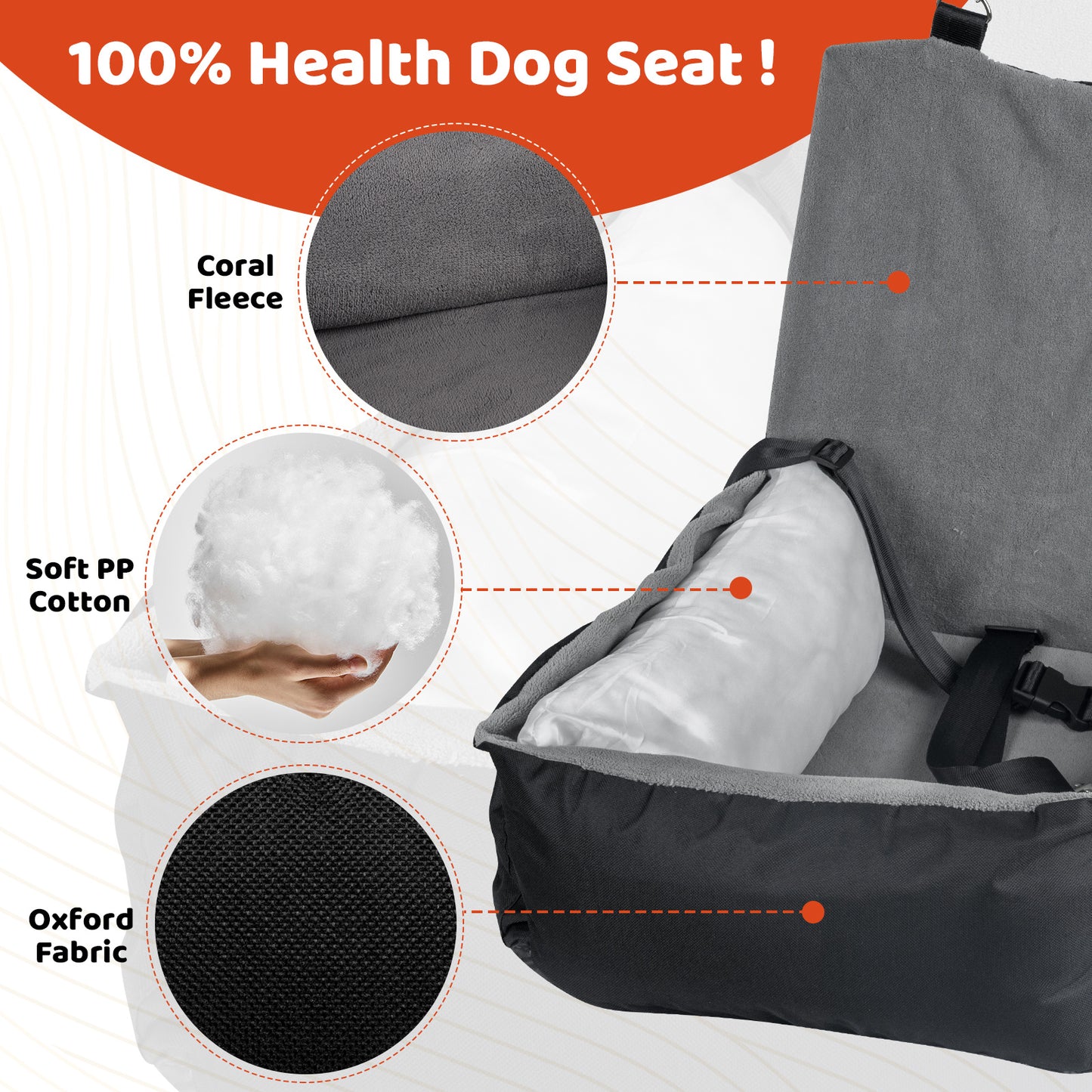 Pet Car Seat With Storage Bag And Clip-On Safety LeashBed